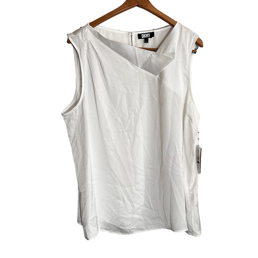 DKNY Satin Blouse XXL 2XL White NWT Shell Top Womens Academia Office Career